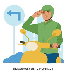 delivery man looking for direction in flat illustration
