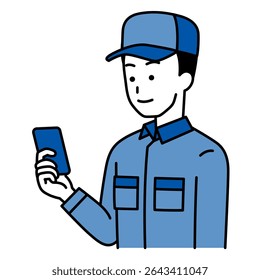 Delivery man looking at a smartphone screen