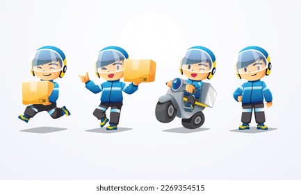 delivery man mascot collection blue whitejacket with helmet