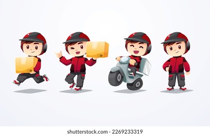 delivery man mascot collection red black jacket with helmet