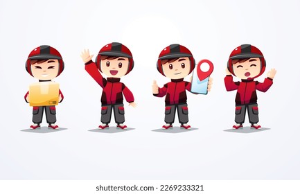 delivery man mascot collection red black jacket with helmet
