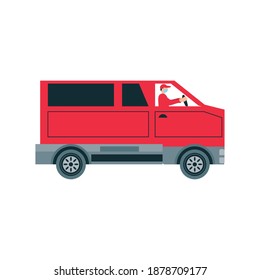 repartidor con máscaras conductores camioneta transporte ilustración vectorial