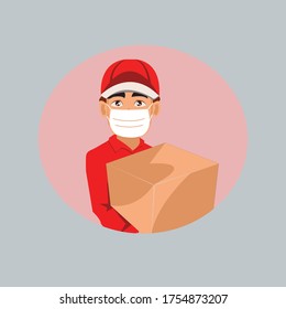 delivery man in medical face protection mask. Vector icon of people wearing protective surgical mask. illustration for concepts of disease, coronavirus, quarantine, social distancing