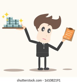 Delivery man with money and checklist,business concept.