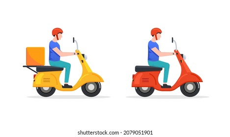 Icono del logo de la motocicleta del hombre de reparto. Icono de vector de motocicleta Scooter express entrega gratis