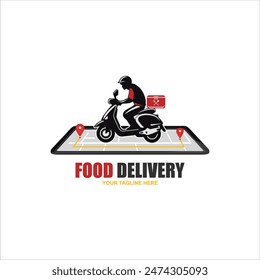 Delivery man motorbike logo icon. Scooter bike vector icon express free delivery