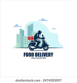 Delivery man motorbike logo icon. Scooter bike vector icon express free delivery