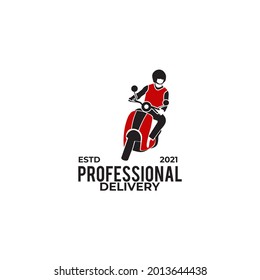 Delivery man with motorcycle logo design vector template