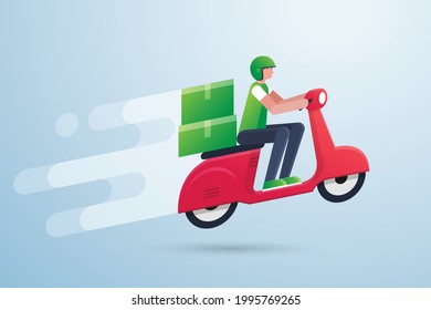 Delivery man with motorcycle. Vector illustration