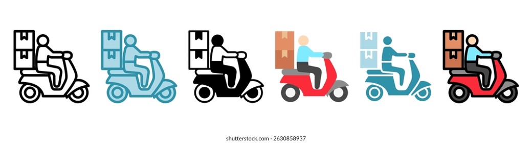 Delivery Man multi style, mini illustration icon set. use for modern concept, print, UI, UX kit, web and app development. Vector related to sales, logistic and ecommerce