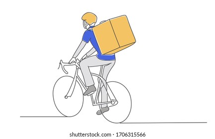 Delivery man on the bike. Hand drawn vector illustration.