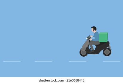 delivery man on a motorcycle on a light blue background