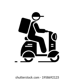 Delivery man on scooter black icon on white background