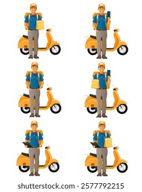 delivery man on scooter courier service vector illustration isolated on white background