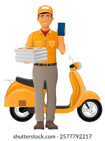 delivery man on scooter courier service vector illustration isolated on white background