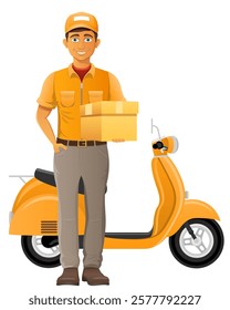 delivery man on scooter courier service vector illustration isolated on white background