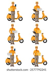 delivery man on scooter courier service vector illustration isolated on white background