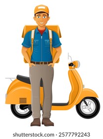 delivery man on scooter courier service vector illustration isolated on white background