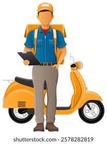 delivery man on scooter courier service vector illustration isolated on white background