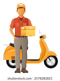 delivery man on scooter courier service vector illustration isolated on white background