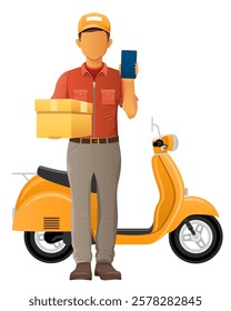 delivery man on scooter courier service vector illustration isolated on white background