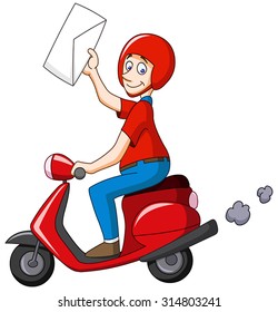 Delivery man on scooter holding an envelope