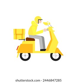 Delivery man on scooter icon. Flat style. Vector icon