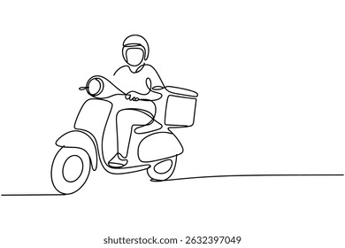 Delivery Man on Scooter One Line Vector