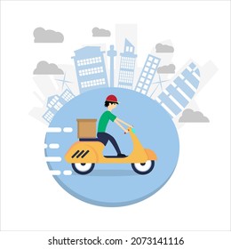 Delivery man, online delivery, riding on scooter, food delivery