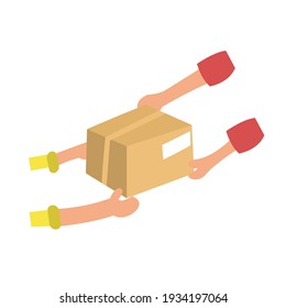 A delivery man, a package box, works to deliver goods to customers