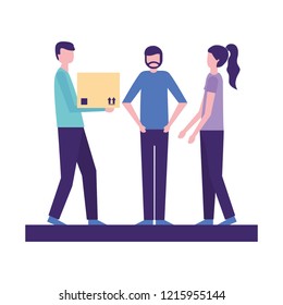 delivery man with package at customers