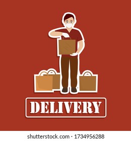 Delivery man with a package and face mask. Secure delivery - Vector