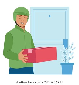 casa de paquete de repartidor en ilustración plana
