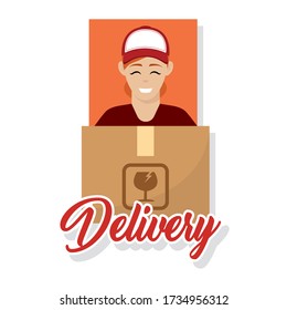 Un repartidor con un paquete. Entrega segura - Vector
