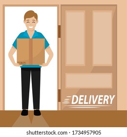 Lieferung Mann mit einem Paket. Sichere Lieferung - Vector