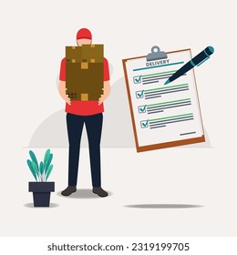 Delivery man and packages with checklist delivery vector illustration