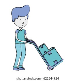 delivery man with packages in transport tool