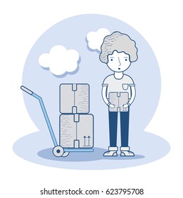 delivery man with packages in transport tool
