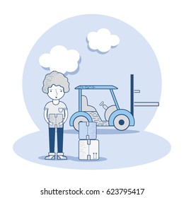 delivery man with packages and truck