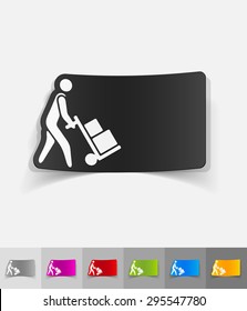 delivery man paper sticker with shadow. Vector illustration