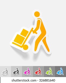 delivery man paper sticker with shadow. Vector illustration