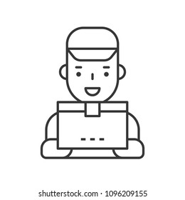 Delivery man and parcel box, Line icon shipping delivery logistic service concept