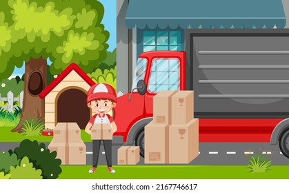 Delivery man with parcel boxes illustration