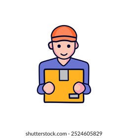 Delivery man with parcel icon. Vector illustration in flat design style.