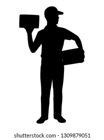 Delivery man with parcel silhouette vector