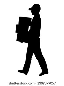Delivery man with parcel silhouette vector