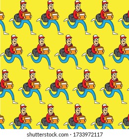 delivery man pattern in various pose isolated on yellow background