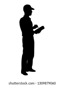 Delivery Man With Pen And Notebook Silhouette Vector