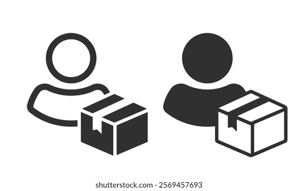 Delivery man person courier with parcel order box silhouette icon simple graphic pictogram solid and line stroke outline sign symbol illustration set ui ux interface element image clip art