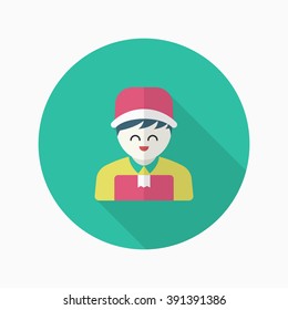 Delivery man phone icon, Vector flat long shadow design. Shipping and logisticst concept.